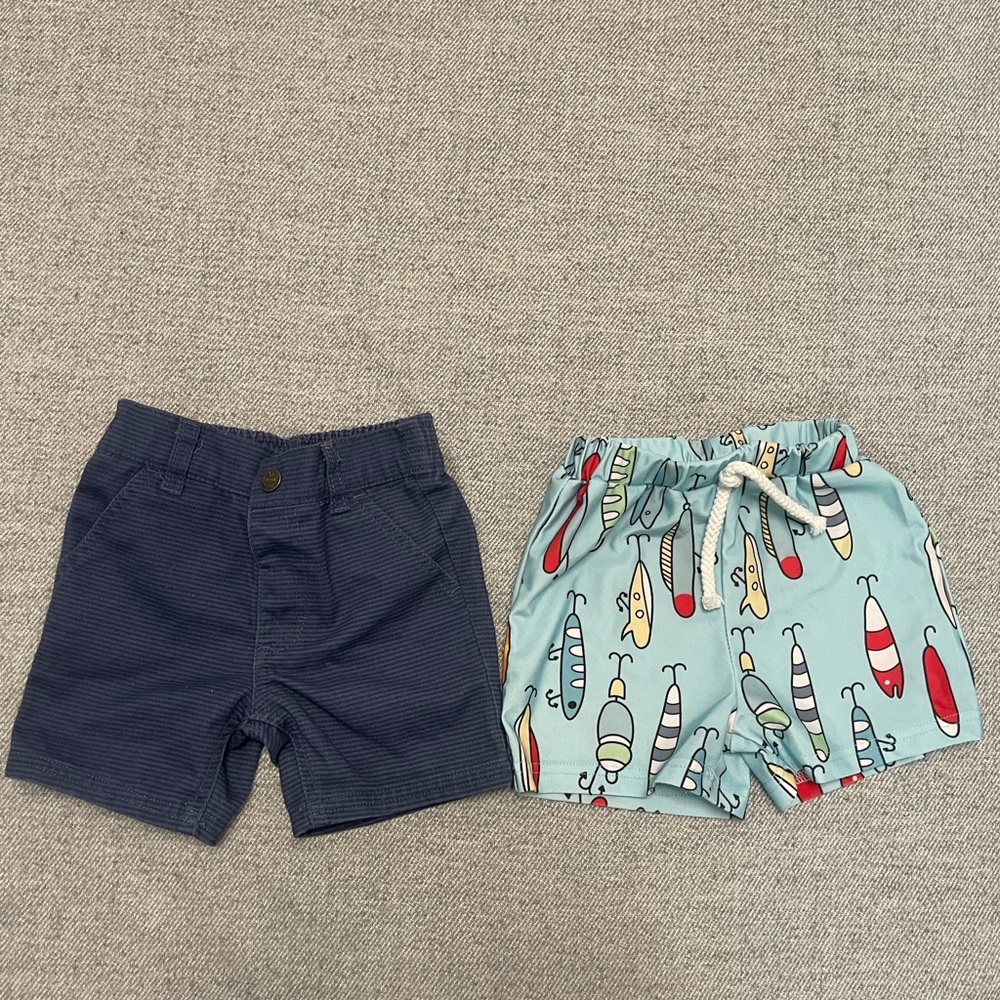 12 Months Baby Toddler Navy and Patterned Shorts Set